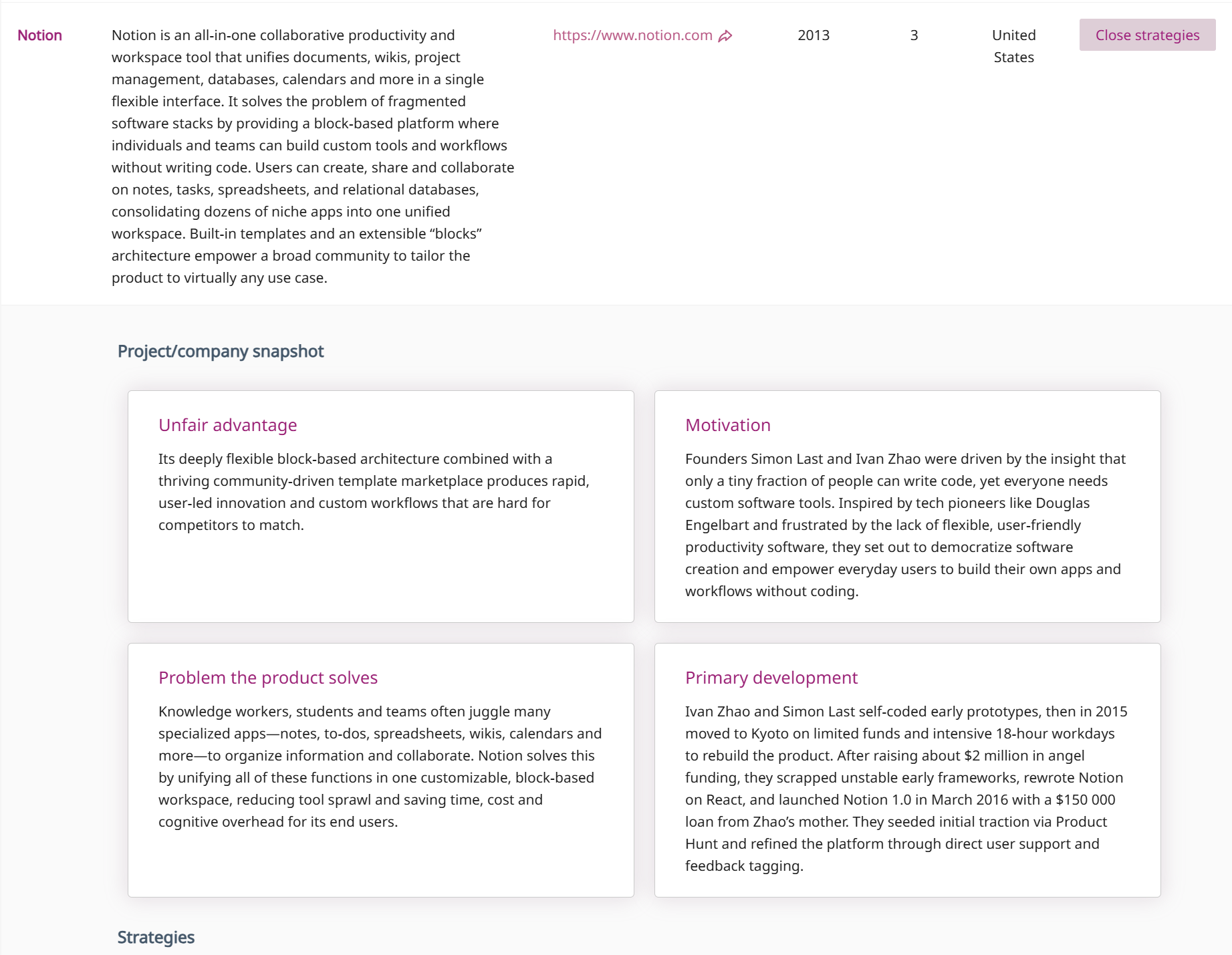 Company growth snapshot